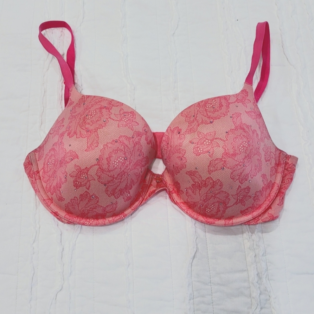 Victoria's Secret, 36D, Uplift, Lined Demi, Pink Floral with jewels